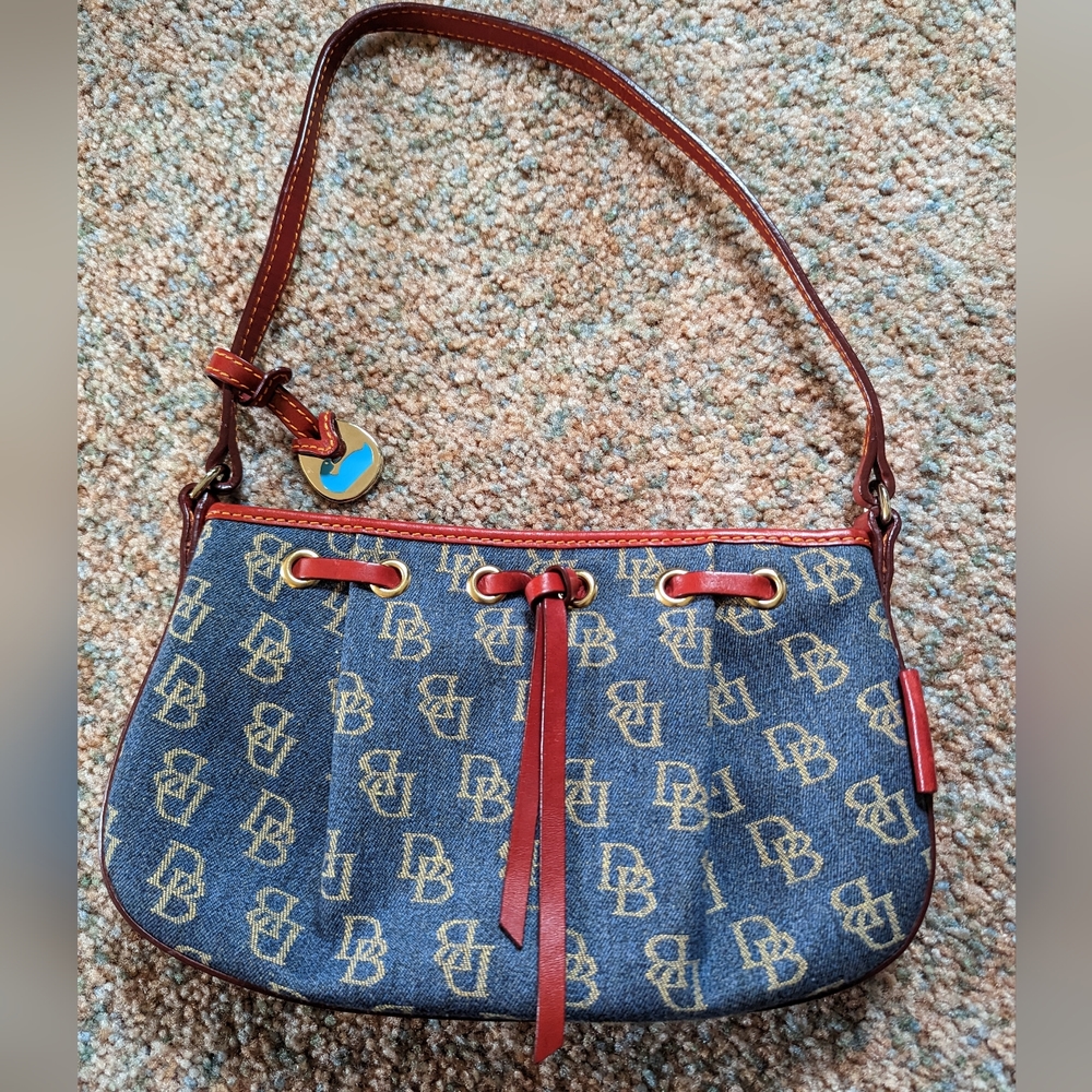 Dooney & Bourke Denim/Red Leather Tassel Top Zip Shoulder Bag